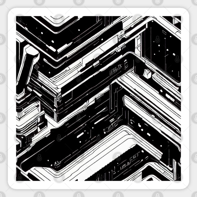 black and white mechanical electronic cyberpunk  pattern Sticker by SJG-digital